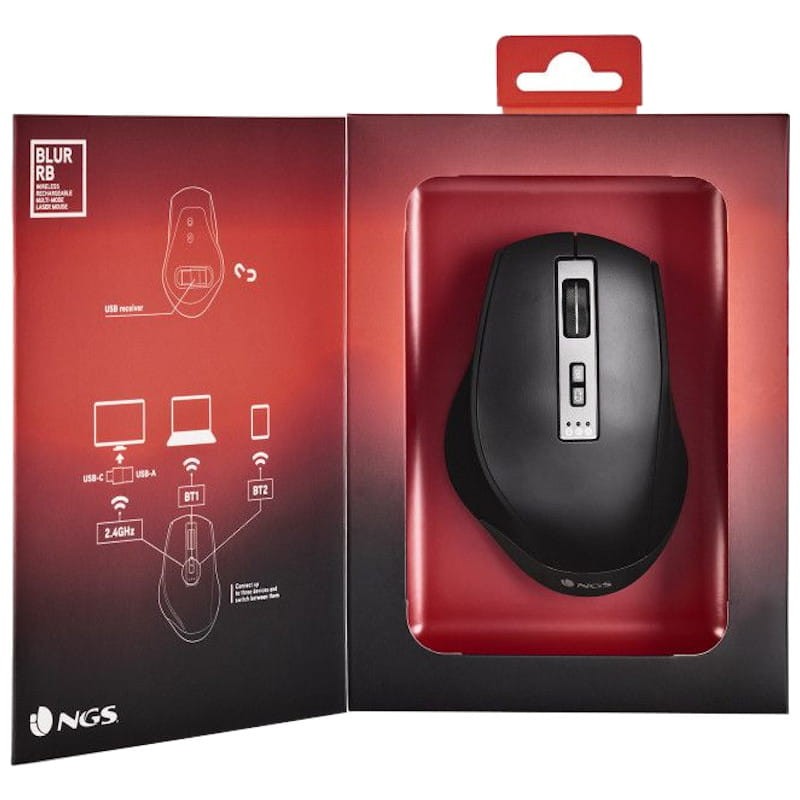 Souris Bluetooth sans fil NGS BLUR-RB + USB Type-A 3200 DPI