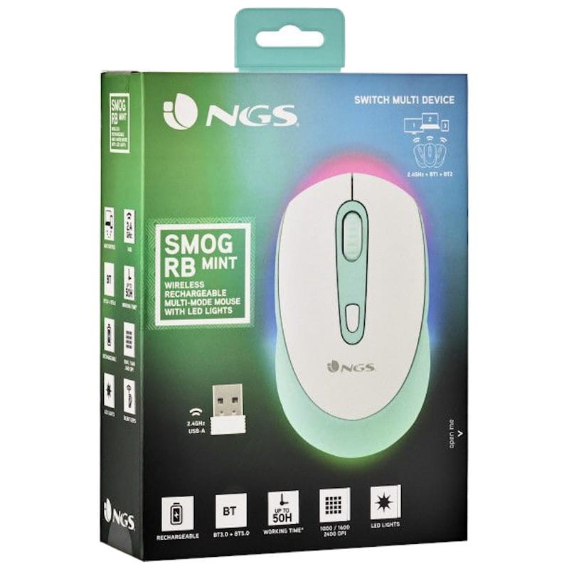 NGS SMOG MINT-RB - Rato Sem fio 2400 DPI - Branco e Verde - Item7