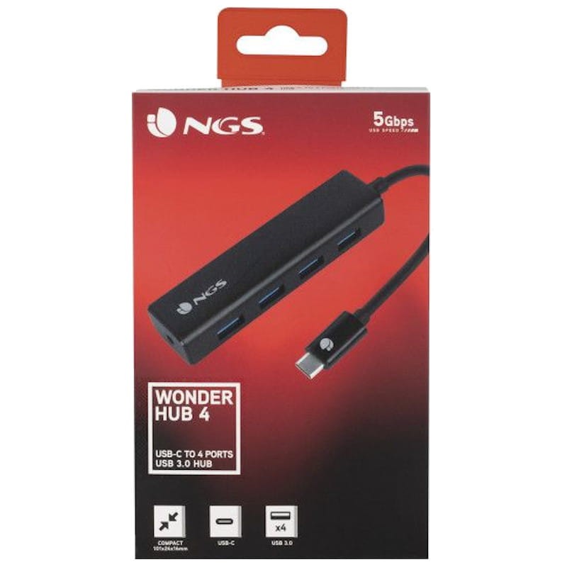 Chargeur et câble d'alimentation PC Ngs WONDER HUB 4: 4 ports USB 3.0 vers  le hub USB-C. Ajouter 4 ports USB 3,0 à votre ordinateur USB-C pour  connecter plusieurs appareils