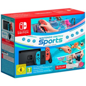 Console Nintendo Switch Azul Neón/Vermelho Neón + Switch Sports + Cinta de perna + 3 Meses Online