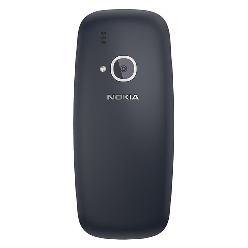Dos du Nokia 3310 Dual Sim Bleu avec coque mate bleue, logo Nokia centré, appareil photo unique avec flash LED et grilles de haut‑parleur en haut.