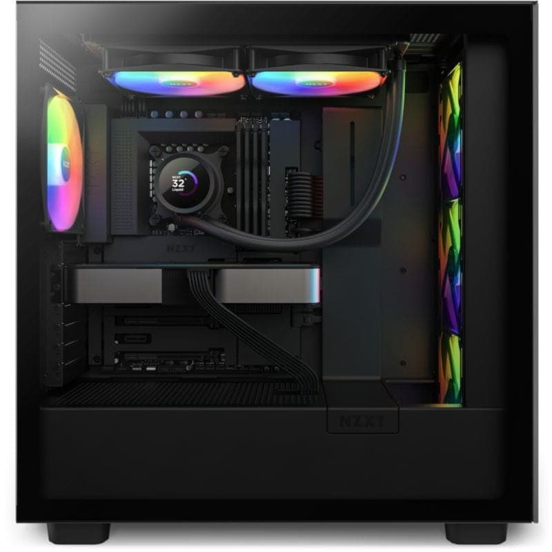 Vue latérale d’un boîtier avec le Système de refroidissement liquide NZXT Kraken 280 RGB Noir