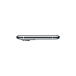 Profil latéral du Oneplus 9 Pro 8Go/128Go Argent Non Scellé avec cadre métallique argenté, bords arrondis, antennes visibles et module photo légèrement
