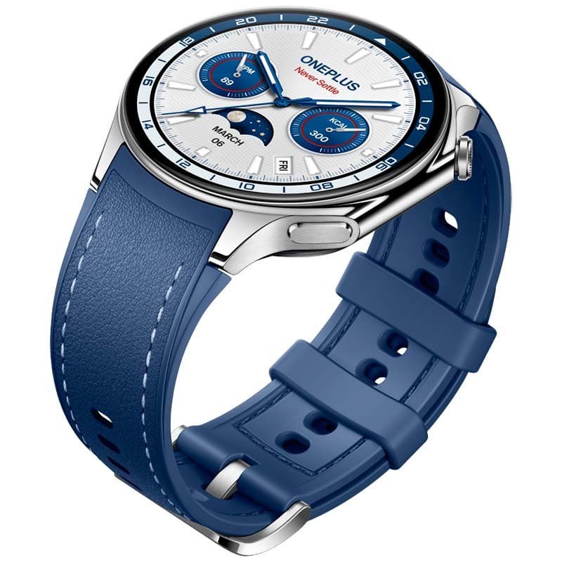 vista lateral del Oneplus Watch 2 Azul