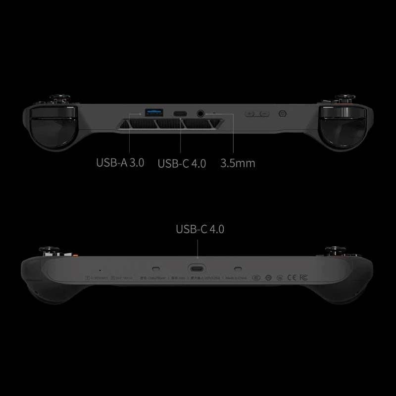 vue supérieure et inférieure de la Console Portable Onexplayer Mini Pro Ryzen 7 6800U/16 Go/512 Go/7 Pouces Noir