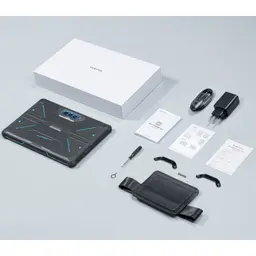 Tablette robuste Oukitel RT7 Titan 10,1 bleu avec coques renforcées, triple caméra arrière, stylet, dragonne, supports, chargeur USB et câble inclus
