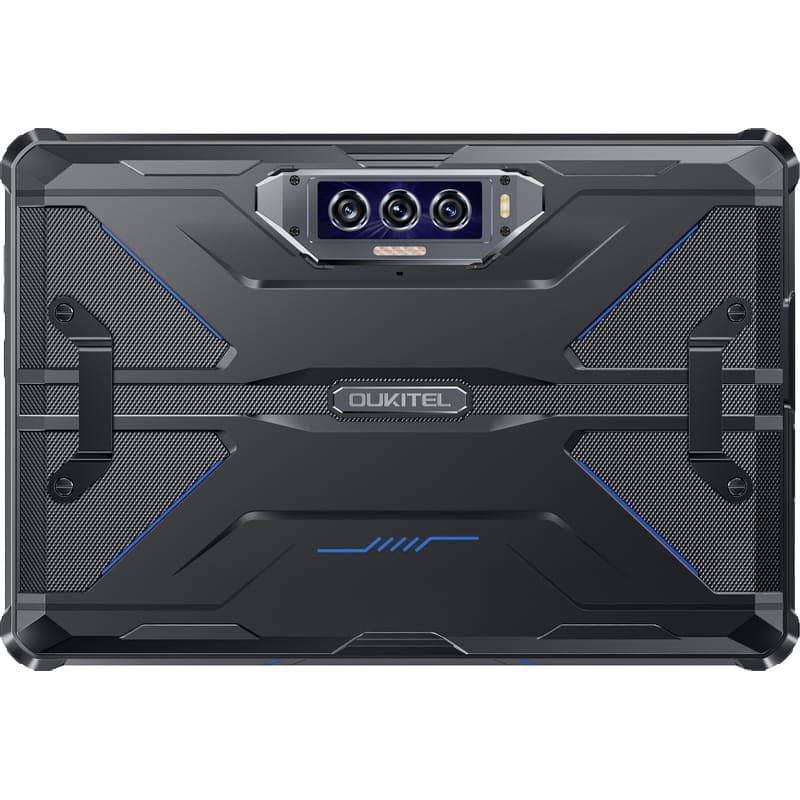 Oukitel RT7 Titan 10,1 12Go/512Go 5G Bleu avec coque robuste noire, accents bleus, triple caméra arrière centrée et finitions antichoc ruggeriées