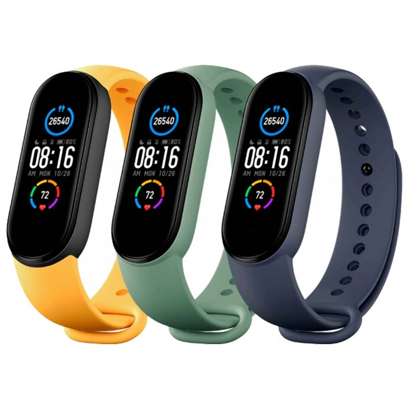 Pacote de 3 pulseiras de silicone originais para Xiaomi Mi Smart Band Azul, Verde e Amarelo