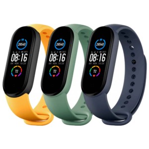 Pack of 3 original silicone straps for Xiaomi Mi Smart Band Blue, Green and Yellow