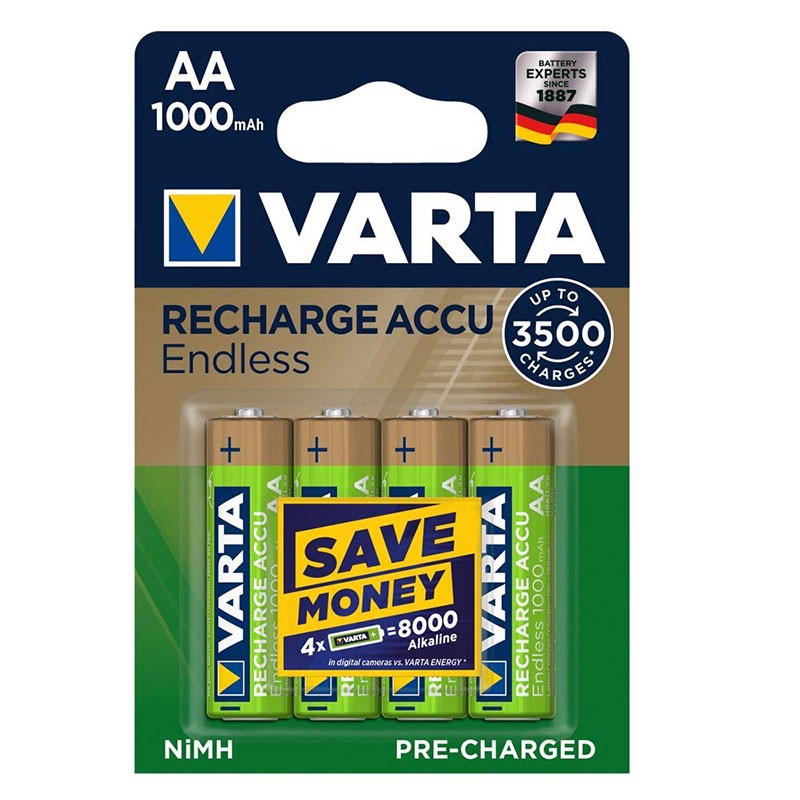 Pack 4x Pilas Recargables Varta AA ACCU Endless 1000 mAh NiMH