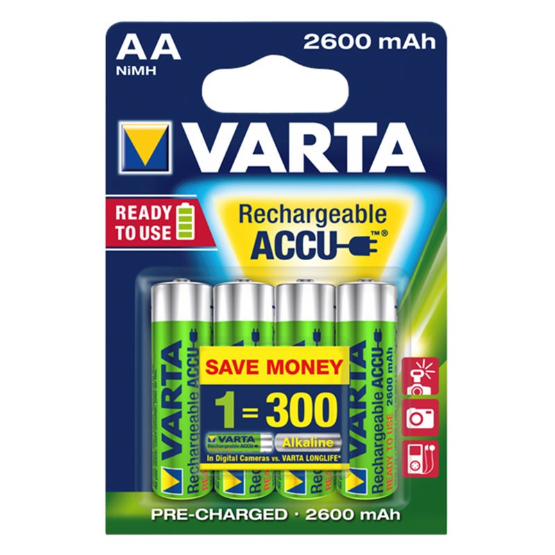 Pack 4x Pilas Recargables Varta AA ACCU Power 2600 mAh NiMH - Ítem