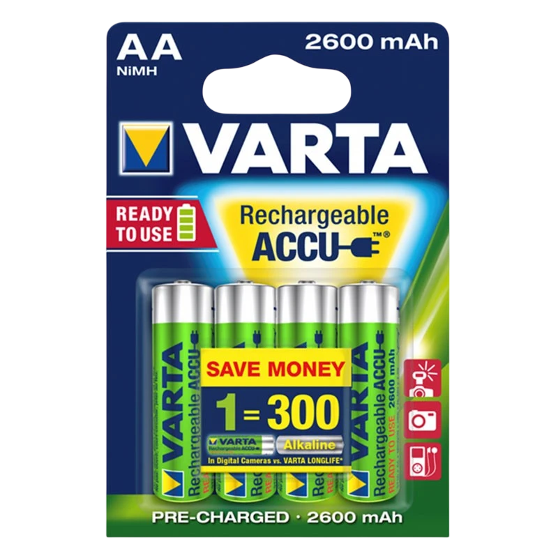 Pack 4x Pilhas Recarregáveis Varta AA ACCU Power 2600 mAh NiMH - Item