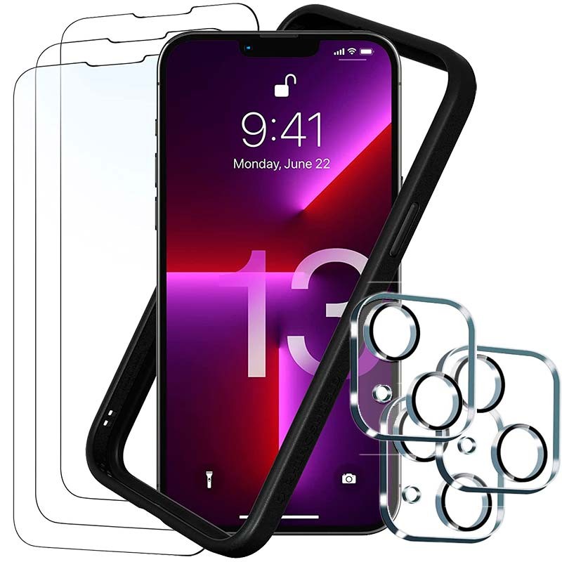 Pack de Acessórios iPhone 14 com 3 Película de ecrã + 3 Película de vidro para cámara + Capa Bumper - Item