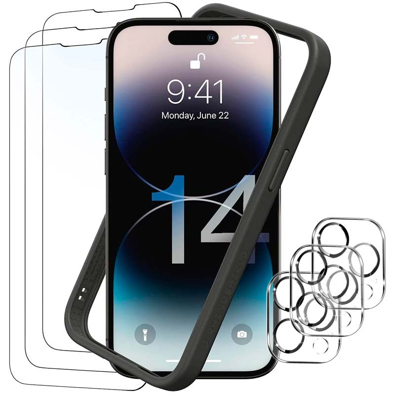 Pack iPhone 14 Pro Max avec 3 Protection d'écran + 3 Film protection caméra  + Coque Bumper