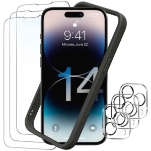 Pack de Accesorios iPhone 14 Pro con 3 Protectores de pantalla + 3 Protectores de cámara + Funda Bumper