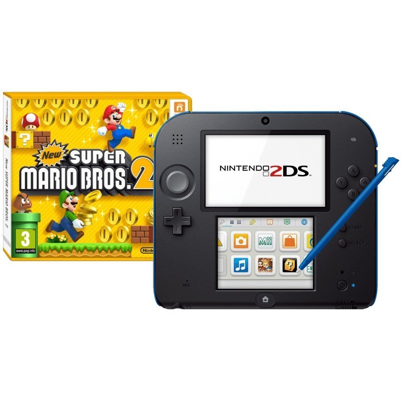 Pack Nintendo 2DS Negro/Azul + New Super Mario Bros 2