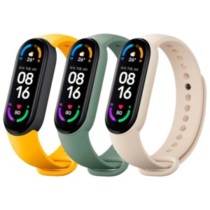 Pack de 3 bracelets en silicone d'origine pour Xiaomi Mi Smart Band Beige, Vert et Jaune