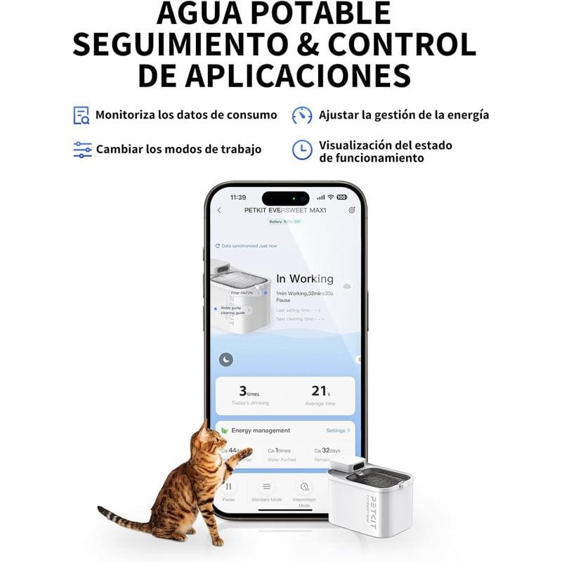 Fonte de água inteligente para animais de estimação 3L - PETKIT Eversweet MAX - Portátil com bateria - Sensor de movimento - Controlo de APP - Item3