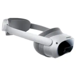 Casque VR blanc Pico 4 Ultra au design épuré avec visière noire brillante, double caméra frontale et sangle arrière ajustable, finition mate moderne