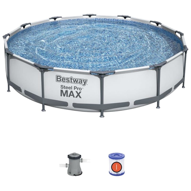 Piscina redonda removível grande Bestway Steel Pro 56416 + bomba de filtro - 366 cm - Item