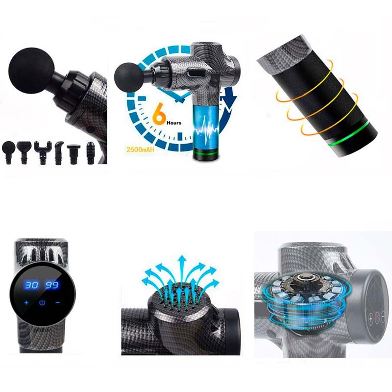 Pistola de Massagem Muscular 6 Cabeças 30 Níveis Preto - Item3