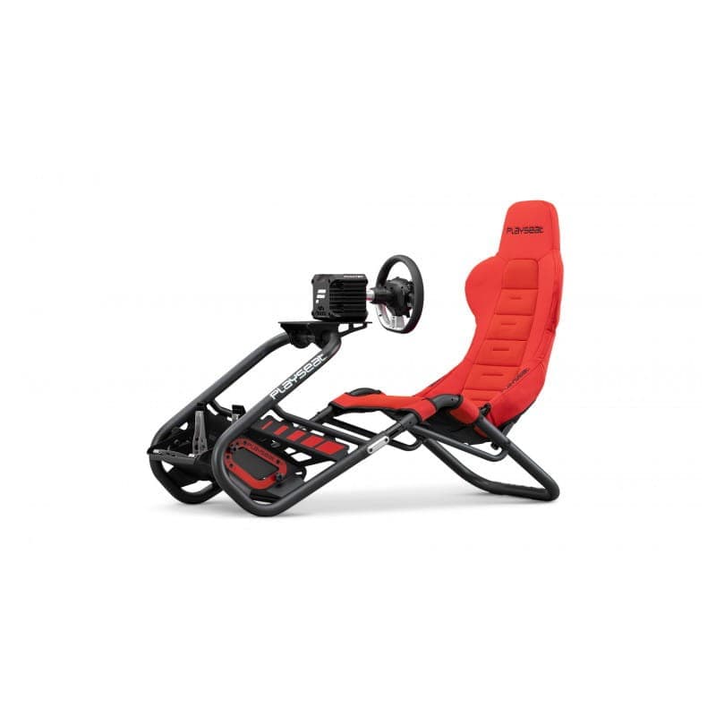Playseat Trophy Upholstered Red - Imagem de perfil da cadeira de corrida para jogos com volante semi-circular