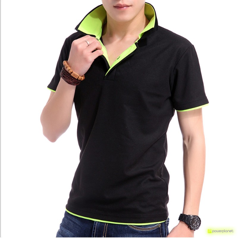 Polo Up Collar Preto e Verde - Homen