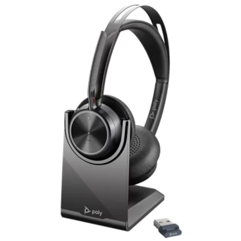 Poly Voyager Focus 2 UC con adaptador Bluetooth BT700 USB-A y Certificación Microsoft Teams + Base de carga - Auriculares PC - Ítem1
