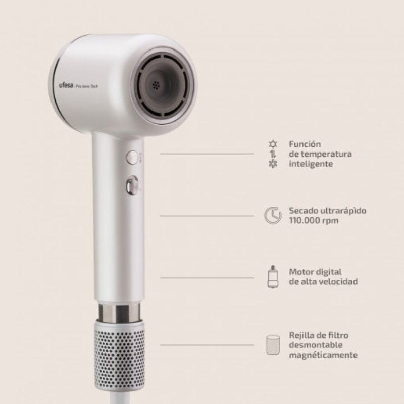Ufesa Pro Ionic-Tech Numérique Ultra-rapide Intelligent Blanc - Sèche-cheveux - Ítem3