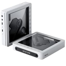 FiiO DM13 BT Transparent en boîtier blanc, capot translucide montrant le mécanisme CD, écran LED frontal, boutons latéraux et ports audio, Bluetooth aptX HD