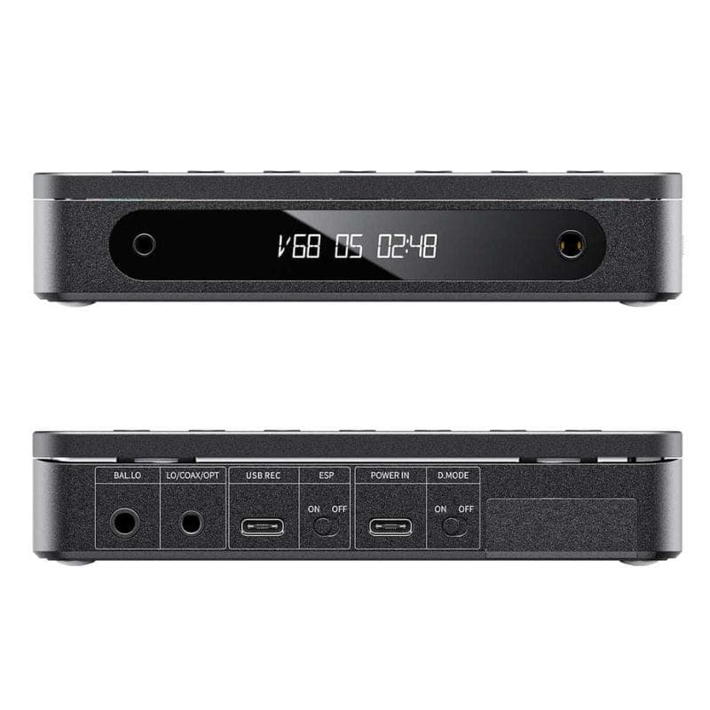 FiiO DM13 BT Transparent lecteur CD compact avec écran LED frontal, prise casque, ports USB-C, coaxial/optique, boutons supérieurs et mode DJ activable