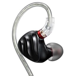 FiiO FH3 Noir - Écouteurs hybrides intra-auriculaires, coque noire sculptée, embout silicone gris, connecteur transparent avec anneau rouge, câble