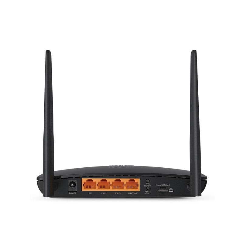 TP-Link Archer MR400 4G Routeur Wi-Fi double bande, deux antennes, ports LAN orange, port WAN/LAN, emplacement nano SIM, boîtier noir compact