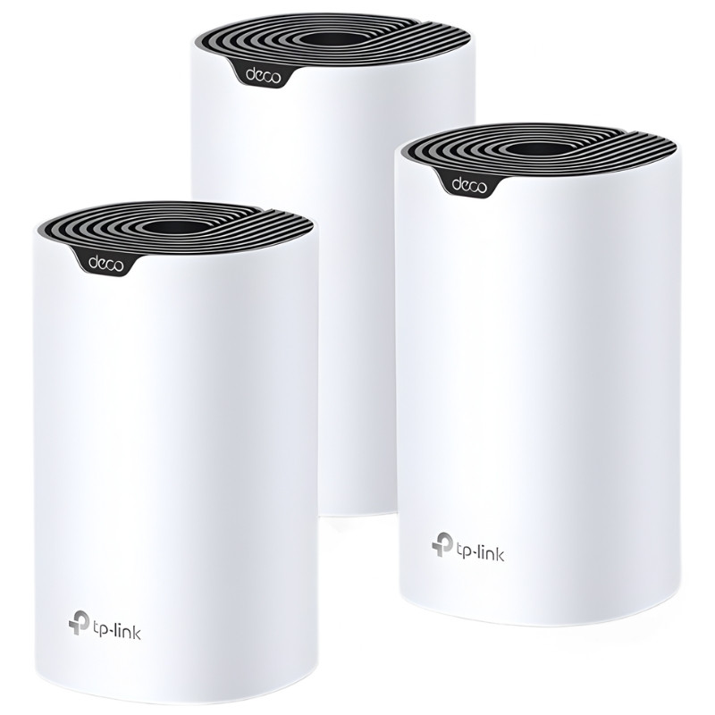 TP-Link Deco S4 Pack de 3 routeurs mesh cylindriques blancs, dessus noir à spirales, design minimaliste AC1200 pour couverture Wi-Fi étendue - Ítem