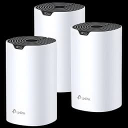 TP-Link Deco S4 Pack de 3 routeurs mesh cylindriques blancs, dessus noir à spirales, design minimaliste AC1200 pour couverture Wi-Fi étendue