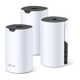 TP-Link Deco S4 Pack de 3 Wi-Fi Dual AC1200 Système Mesh en blanc, modules cylindriques avec grilles noires et ports Ethernet latéraux