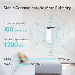TP-Link Deco S4 Pack de 3 routeurs mesh cylindriques blancs, grille noire sur le dessus, indicateur LED frontal, couverture Wi-Fi bi-bande jusqu’à 1200 Mbps