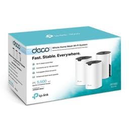 TP-Link Deco S4 Pack de 3 routeurs mesh cylindriques blancs, voyants LED, logo tp-link, boîtiers compacts AC1200 avec grilles noires sur le dessus