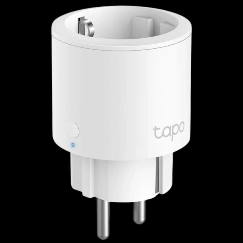 TP-Link Tapo P115 3680 W Blanc – prise intelligente compacte, cylindrique, finition mate, LED d’état bleue, broches Schuko robustes, logo “tapo”