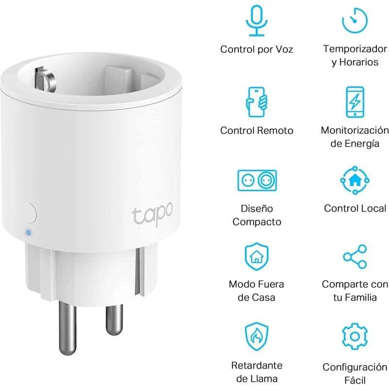 TP-Link Tapo P115 blanc: prise intelligente compacte 3680 W, fiche Schuko, voyant LED discret, design minimal, idéal pour prise murale moderne.