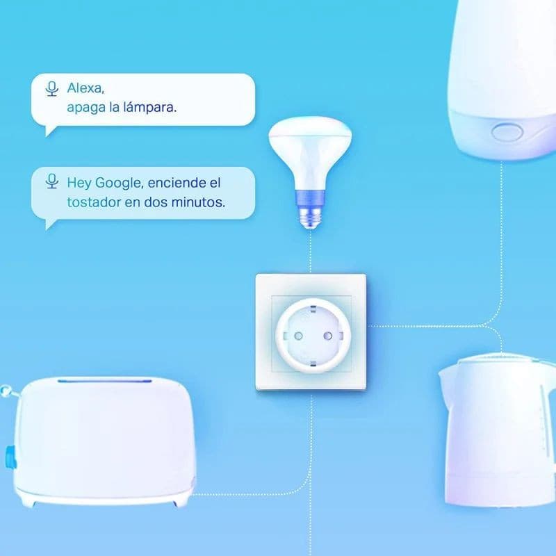 TP-Link Tapo P115 3680 W Blanc – prise intelligente murale, design carré, voyants LED, compatible assistants vocaux, contrôle d’appareils domestiques.