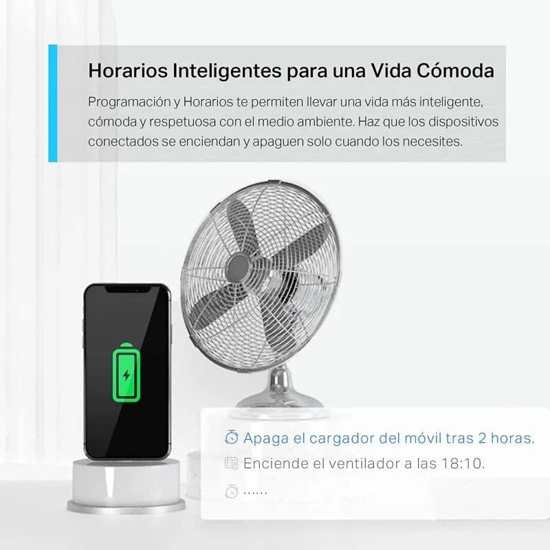 TP-Link Tapo P115 blanc, prise intelligente 3680 W. Interface claire: horaire d’extinction/activation, contrôle de charge mobile et ventilateur.