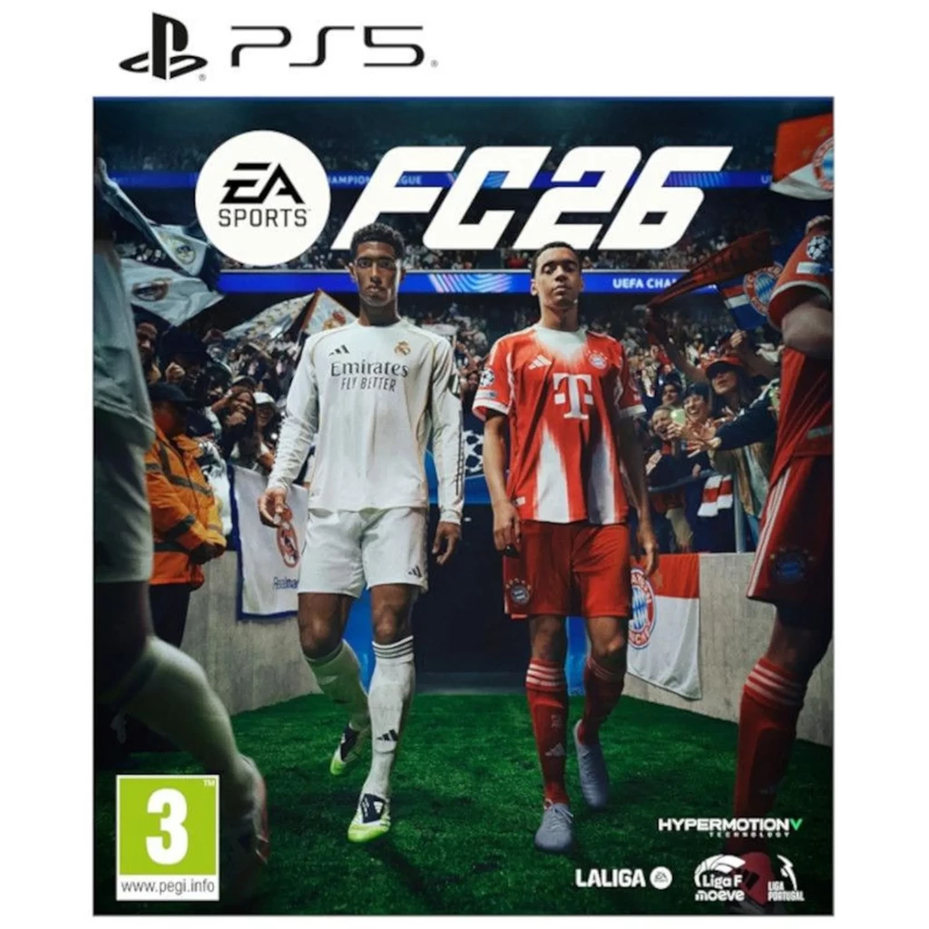 Console PS5 Pro Digital blanche 2 To, façade courbe bicolore noir et blanc, logo PS5 Pro visible, pack avec jaquette EA FC 26 mettant en scène deux - Ítem5