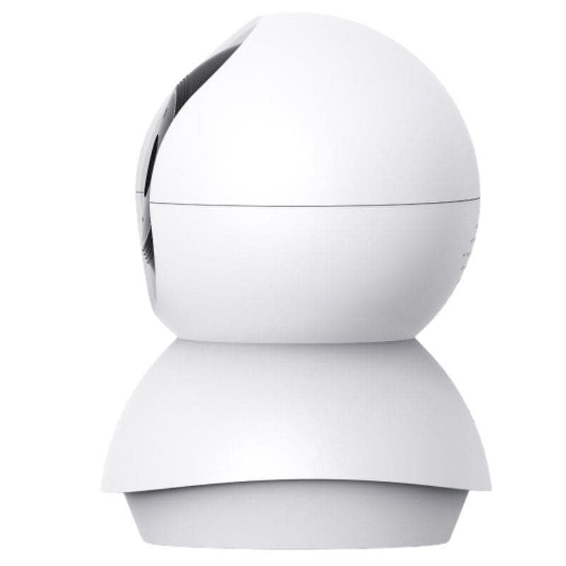 TP-Link TC72 4 MP Wi‑Fi, caméra intérieure avec rotation 360° horizontale et inclinaison 114°, lentille centrale noire, design blanc compact et arrondi.