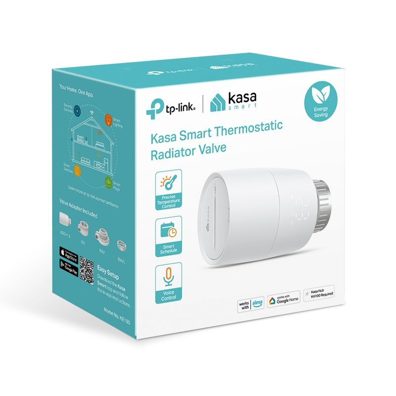 TP-Link KE100 Kasa válvula termostática blanca con pantalla LED lateral, iconos táctiles y anillo metálico de ajuste para radiador inteligente - Ítem9