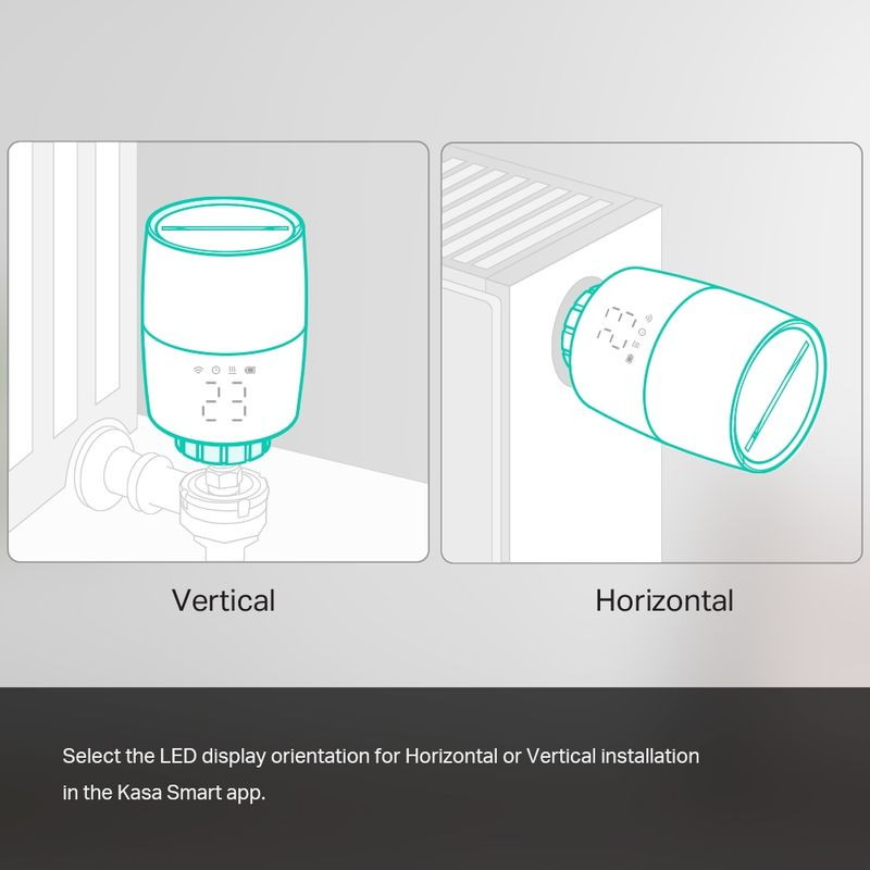 TP-Link KE100 Kasa válvula termostática blanca con pantalla LED lateral, iconos táctiles y anillo metálico de ajuste para radiador inteligente - Ítem7