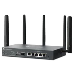 Routeur TP-Link Omada ER706W-4G noir, 4 antennes externes, 5 ports Gigabit, voyants LED en façade, connectivité 4G, Wi‑Fi bi-bande 2,4/5 GHz.
