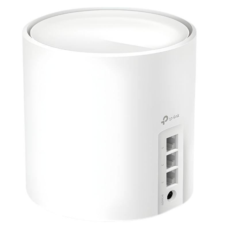 Unidade TP-Link Deco X50 branca, cilindro minimalista com topo chanfrado e logo deco, design clean para sistema Wi‑Fi 6 Mesh AX3000 dual band - Item1