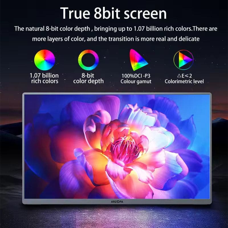Arzopa A3C Pro 13,3 OLED 1080P, tela vívida com 1,07 bilhão de cores, 8 bits, gama 100% DCI-P3 e ΔE<2, ideal para jogos e portabilidade