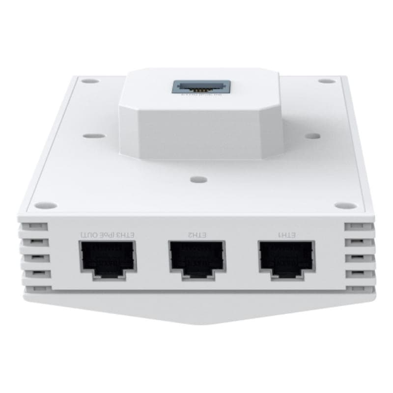 TP-Link Festa F65-Wall AX3000, módulo de parede branco com portas ETH1, ETH2 e ETH OUT, ventilação lateral e conector superior para instalação embutida